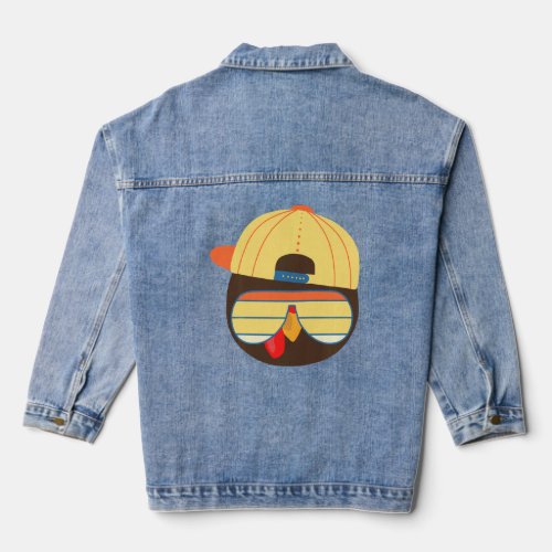 Cool Turkey Face With Sunglasses Funny Thanksgivin Denim Jacket