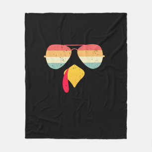 Cool Turkey Face With Sunglasses Funny Thanksgivin Fleece Blanket