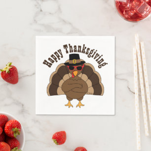 Cool Turkey Happy Thanksgiving Custom text Paper Napkins