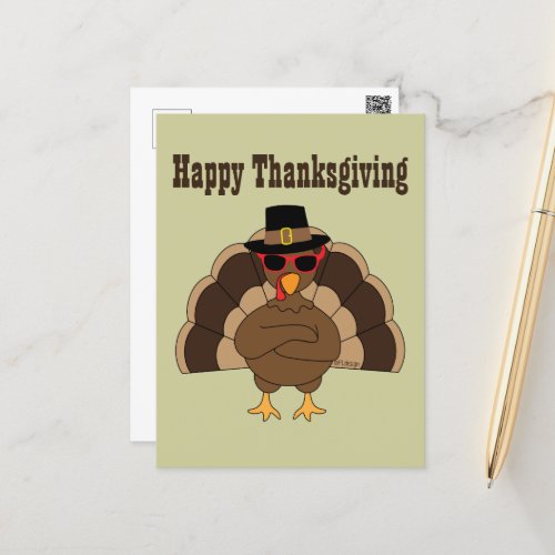 Cool Turkey Happy Thanksgiving custom text Postcard