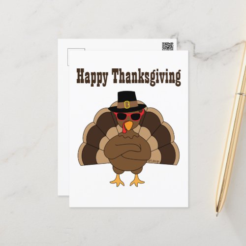 Cool Turkey Happy Thanksgiving custom text Postcard