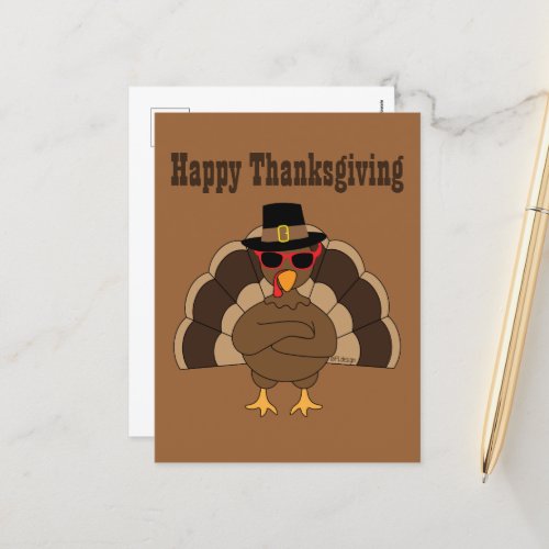 Cool Turkey Happy Thanksgiving custom text Postcard