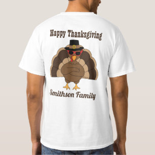 Cool Turkey Happy Thanksgiving Family name text T-Shirt
