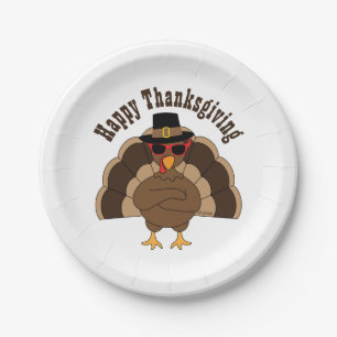 Cool Turkey Happy Thanksgiving fun Custom text Paper Plates