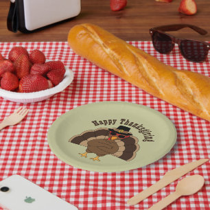 Cool Turkey Happy Thanksgiving fun Custom text Paper Plates