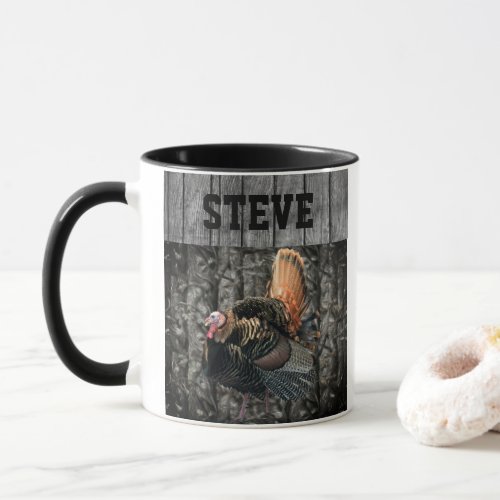 Cool Turkey Hunting Camo Name Personalized Mens Mug