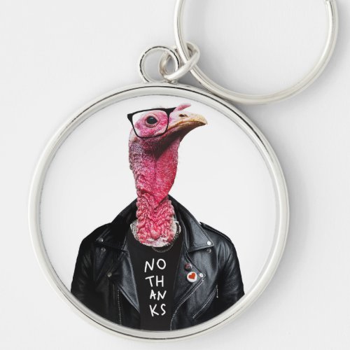Cool Turkey in Leather Jacket Keychain