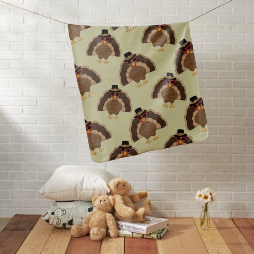 Cool Turkey Thanksgiving fun brown green pattern Baby Blanket