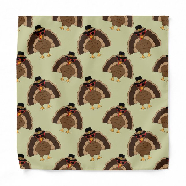 Cool Turkey Thanksgiving fun brown green pattern Bandana (Front)