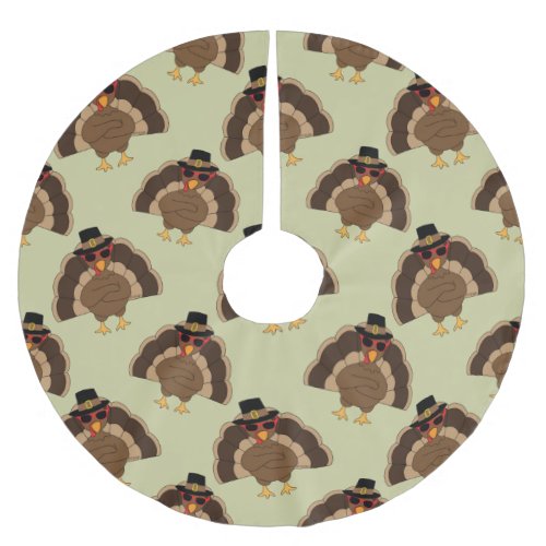 Cool Turkey Thanksgiving fun brown green pattern Brushed Polyester Tree Skirt