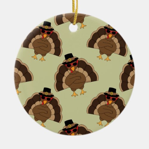 Cool Turkey Thanksgiving fun brown green pattern Ceramic Ornament