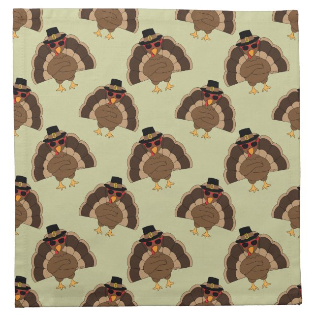 Cool Turkey Thanksgiving fun brown green pattern Cloth Napkin (Front)
