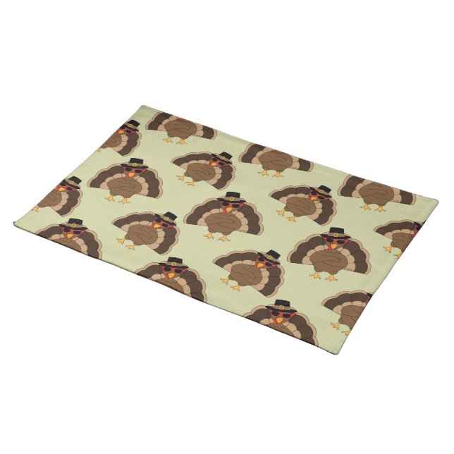 Cool Turkey Thanksgiving fun brown green pattern Cloth Placemat (On Table)
