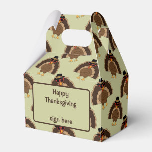 Cool Turkey Thanksgiving fun brown green pattern Favor Boxes