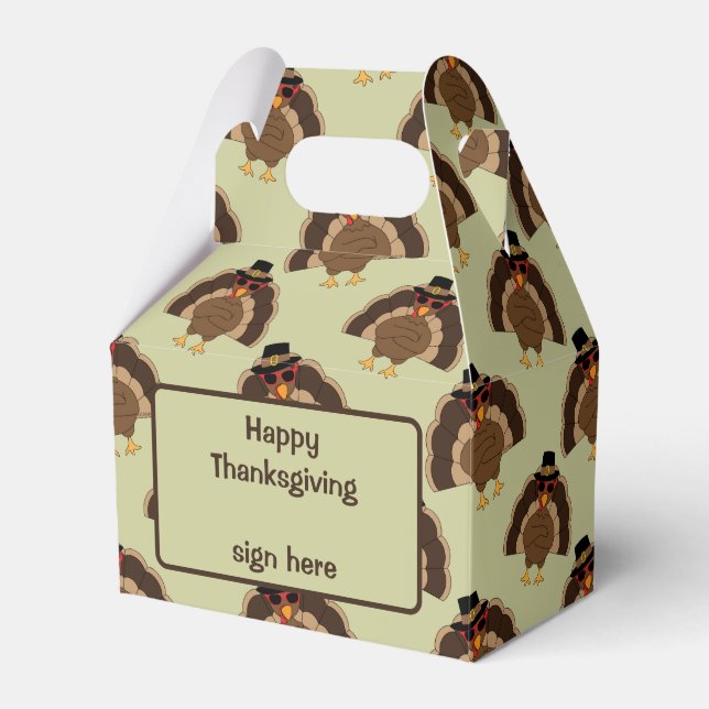 Cool Turkey Thanksgiving fun brown green pattern Favor Boxes (Front Side)