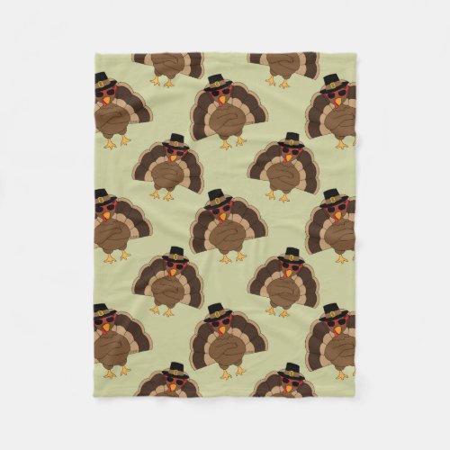 Cool Turkey Thanksgiving fun brown green pattern Fleece Blanket