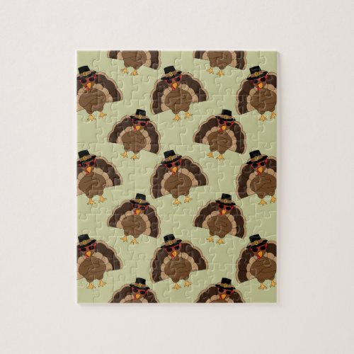 Cool Turkey Thanksgiving fun brown green pattern Jigsaw Puzzle