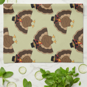Cool Turkey Thanksgiving fun brown green pattern Kitchen Towel