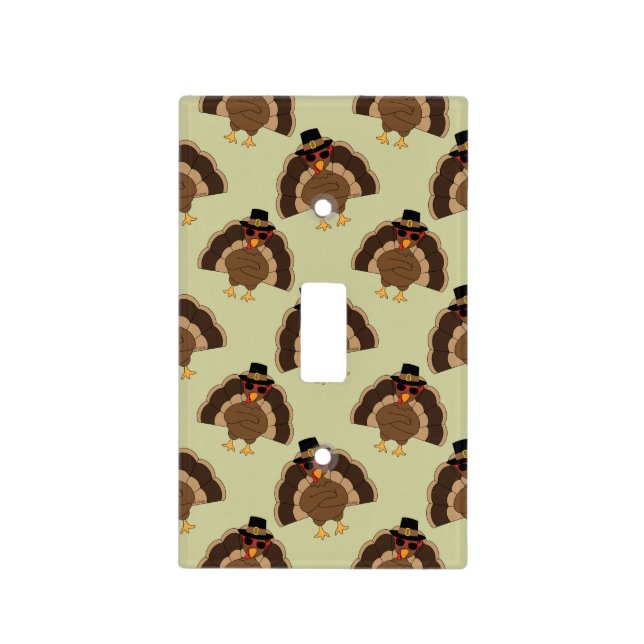 Cool Turkey Thanksgiving fun brown green pattern Light Switch Cover (Front)