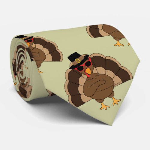 Cool Turkey Thanksgiving fun brown green pattern Neck Tie