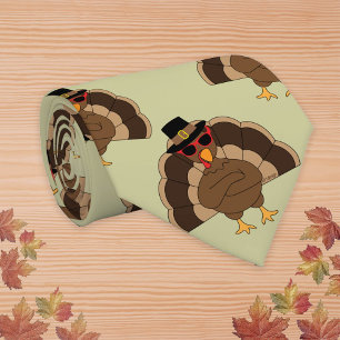 Cool Turkey Thanksgiving fun brown green pattern Neck Tie