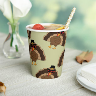 Cool Turkey Thanksgiving fun brown green pattern Paper Cups