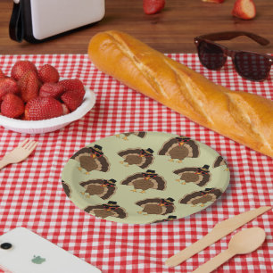 Cool Turkey Thanksgiving fun brown green pattern Paper Plates