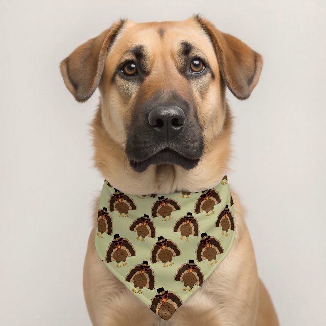 Cool Turkey Thanksgiving fun brown green pattern Pet Bandana Collar (Dog 2)