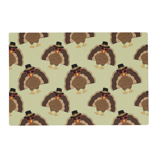 Cool Turkey Thanksgiving fun brown green pattern Placemat (Front)