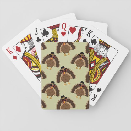 Cool Turkey Thanksgiving fun brown green pattern Poker Cards