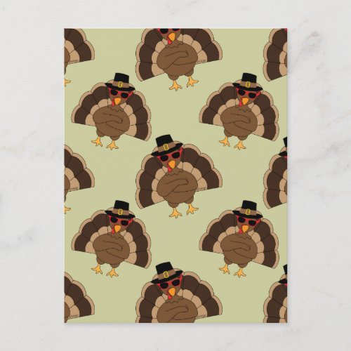 Cool Turkey Thanksgiving fun brown green pattern Postcard