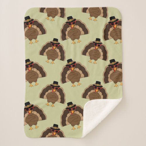 Cool Turkey Thanksgiving fun brown green pattern Sherpa Blanket