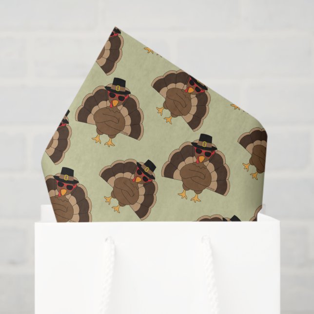 Cool Turkey Thanksgiving fun brown green pattern Tissue Paper (Gift Bag)