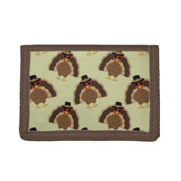 Cool Turkey Thanksgiving fun brown green pattern Trifold Wallet