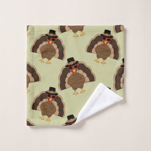 Cool Turkey Thanksgiving fun brown green pattern Wash Cloth