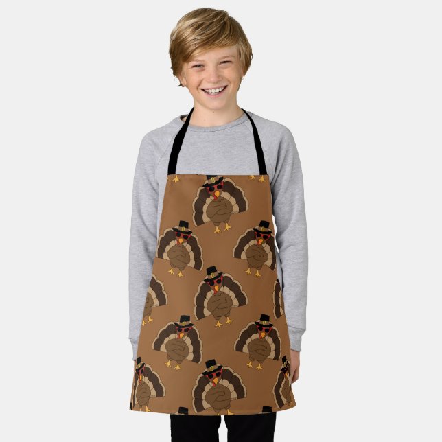 Cool Turkey Thanksgiving fun brown pattern Apron (Worn)