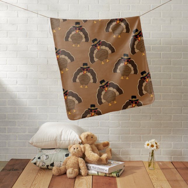 Cool Turkey Thanksgiving fun brown pattern Baby Blanket (In Situ)