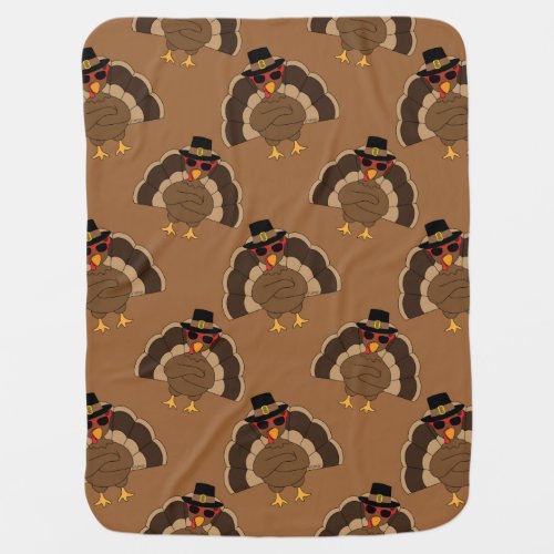 Cool Turkey Thanksgiving fun brown pattern Baby Blanket