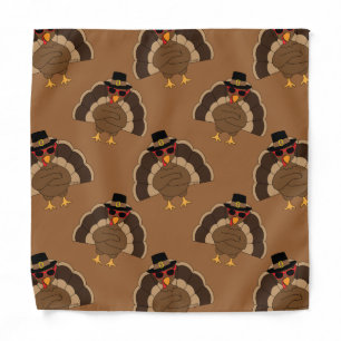 Cool Turkey Thanksgiving fun brown pattern Bandana