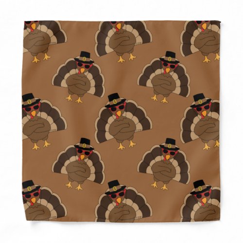 Cool Turkey Thanksgiving fun brown pattern Bandana