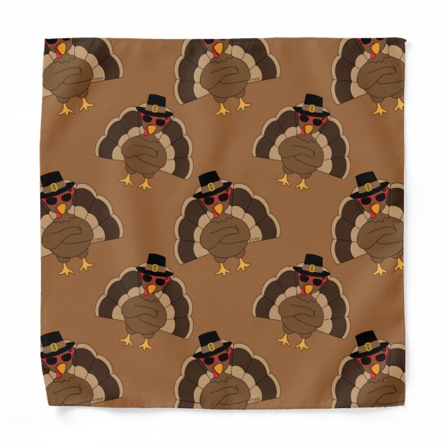 Cool Turkey Thanksgiving fun brown pattern Bandana (Front)