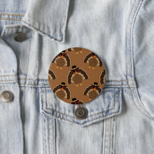 Cool Turkey Thanksgiving fun brown pattern Button