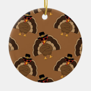 Cool Turkey Thanksgiving fun brown pattern Ceramic Ornament