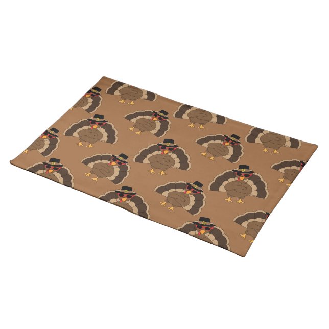 Cool Turkey Thanksgiving fun brown pattern Cloth Placemat (On Table)