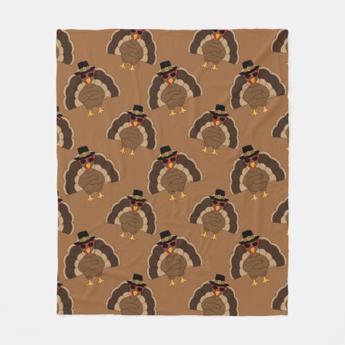 Cool Turkey Thanksgiving fun brown pattern Fleece Blanket