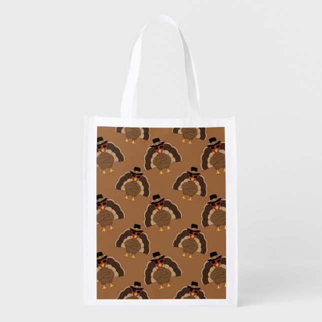 Cool Turkey Thanksgiving fun brown pattern Grocery Bag (Front)