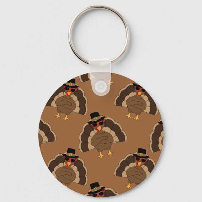 Cool Turkey Thanksgiving fun brown pattern Keychain (Front)