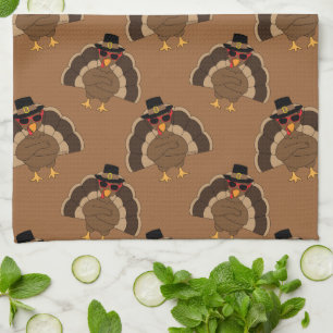 Cool Turkey Thanksgiving fun brown pattern Kitchen Towel