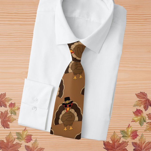 Cool Turkey Thanksgiving fun brown pattern Neck Tie (Cool Turkey Thanksgiving fun brown pattern Neck Tie by PLdesign, custom gift for him.)