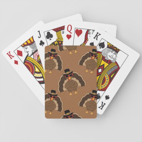 Cool Turkey Thanksgiving fun brown pattern Poker Cards